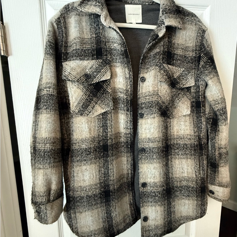 Thread & Supply Black and Cream Plaid Shirt Jacket
